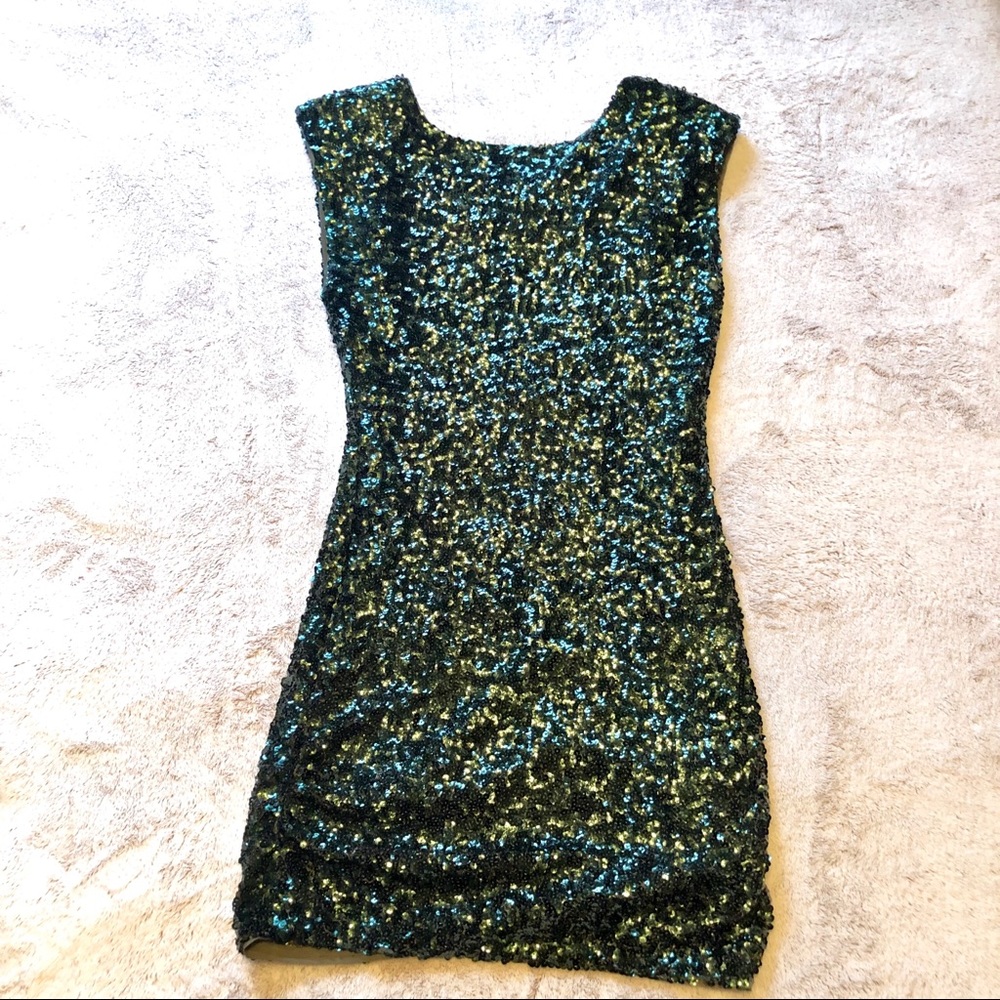 Alice and Olivia green sequin cocktail dress